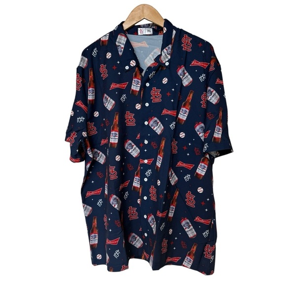 St. Louis Cardinals Budweiser Men's XL Graphic Print Button-Up Shirt MLB Casual - Picture 2 of 5